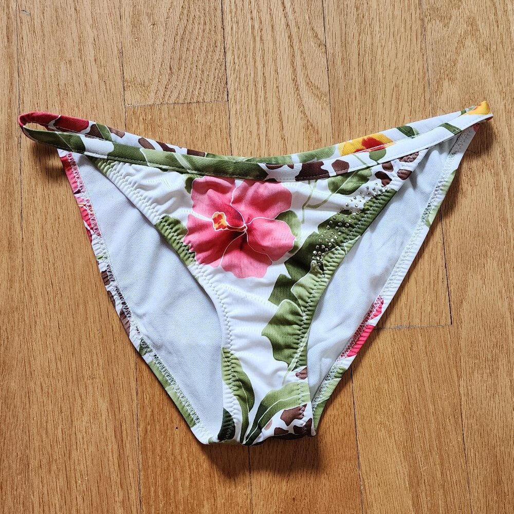 Endless Sun White/Pink/Green Tropical Bikini Bottom Size Large